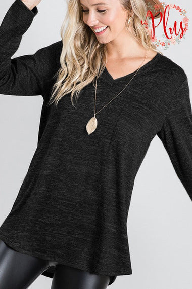 Plus Size Long Sleeve V Neck Top