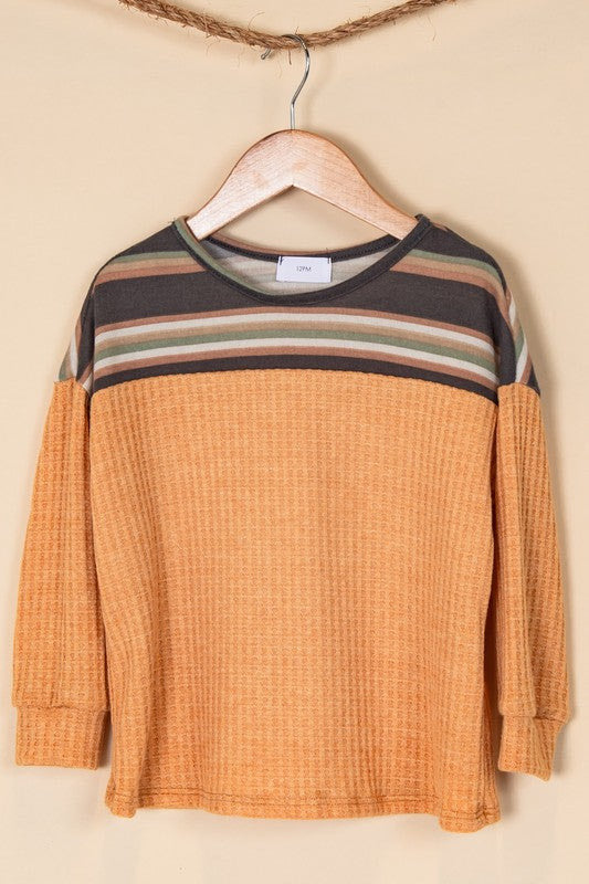 Girls Stripe Waffle Knit Top