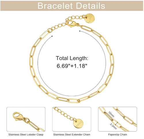 18K Gold Plated Paperclip Chain Bracelet