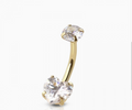 Gold Double Heart CZ Belly Button Ring | 14G
