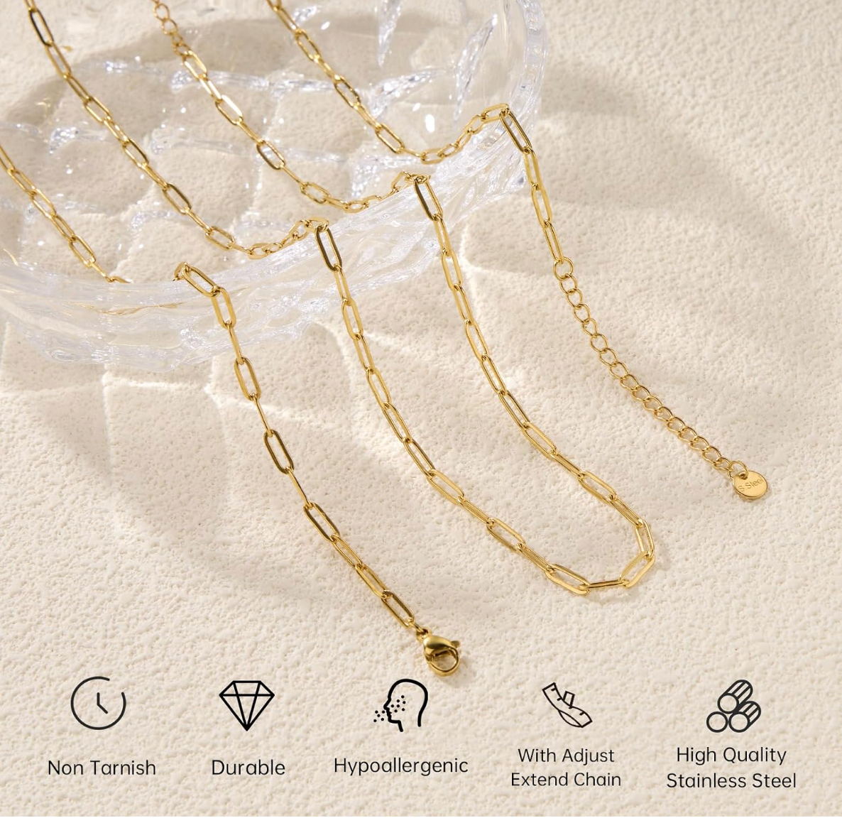 18K Gold Plated Paperclip Chain Necklace | 18" Adjustable