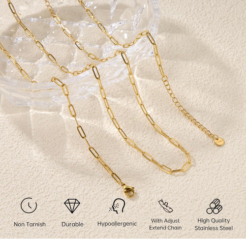 18K Gold Plated Paperclip Chain Necklace | 18" Adjustable