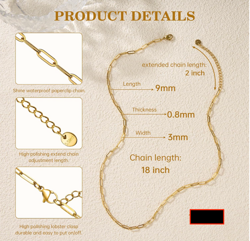 18K Gold Plated Paperclip Chain Necklace | 18" Adjustable