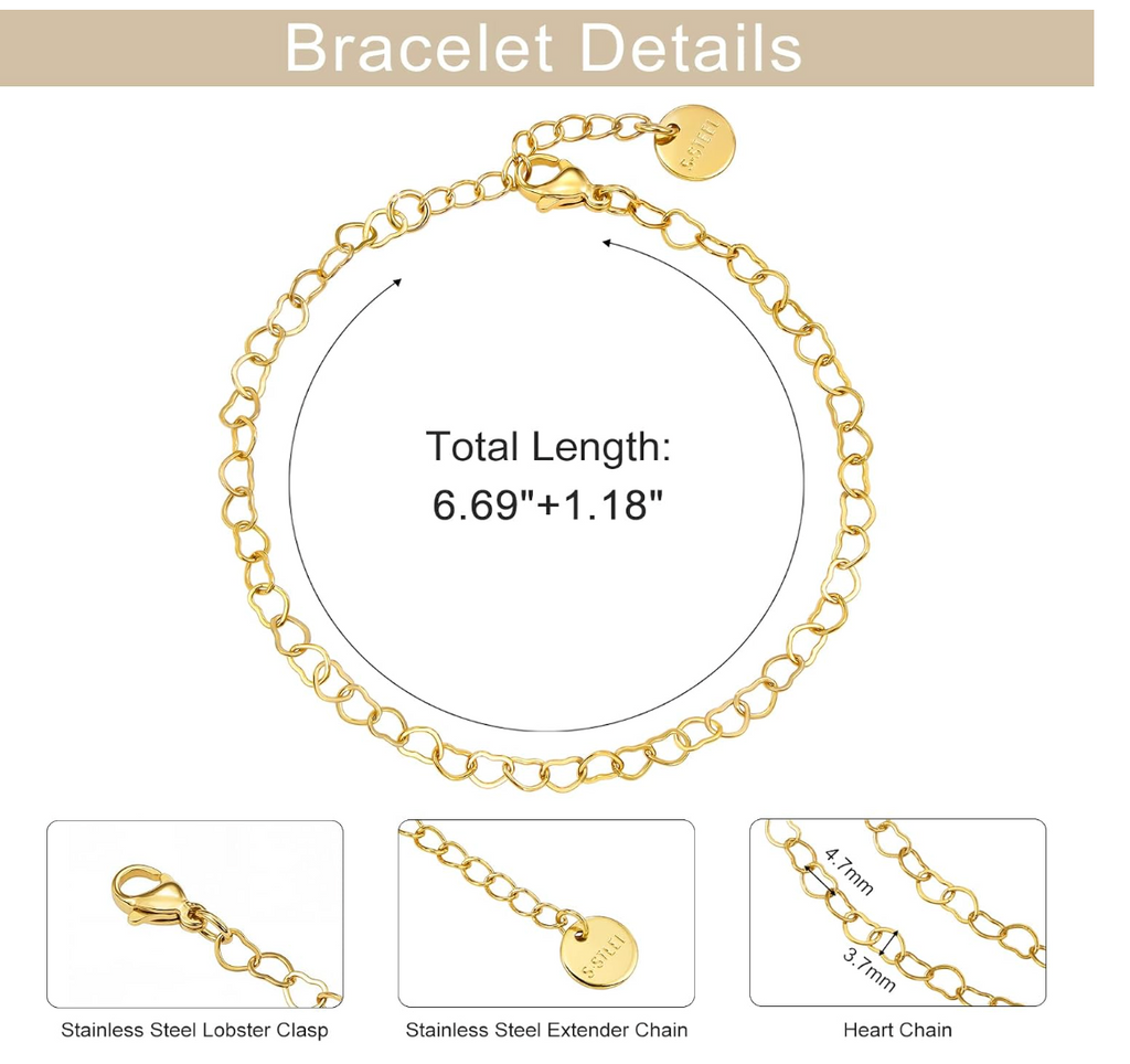 18K Gold Plated Heart Link Bracelet