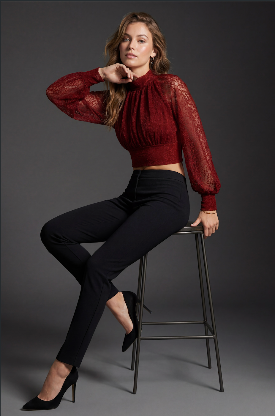 Romantic Lace High Neck Tie Blouse