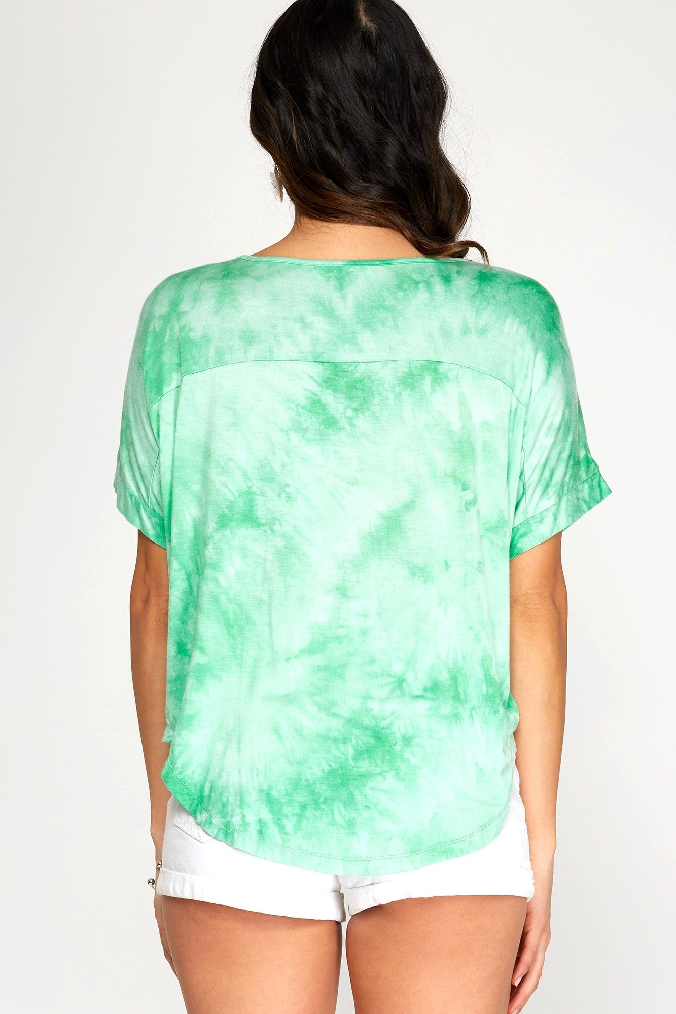 Folded Drop Shoulder V Neck Tie Dyed Top