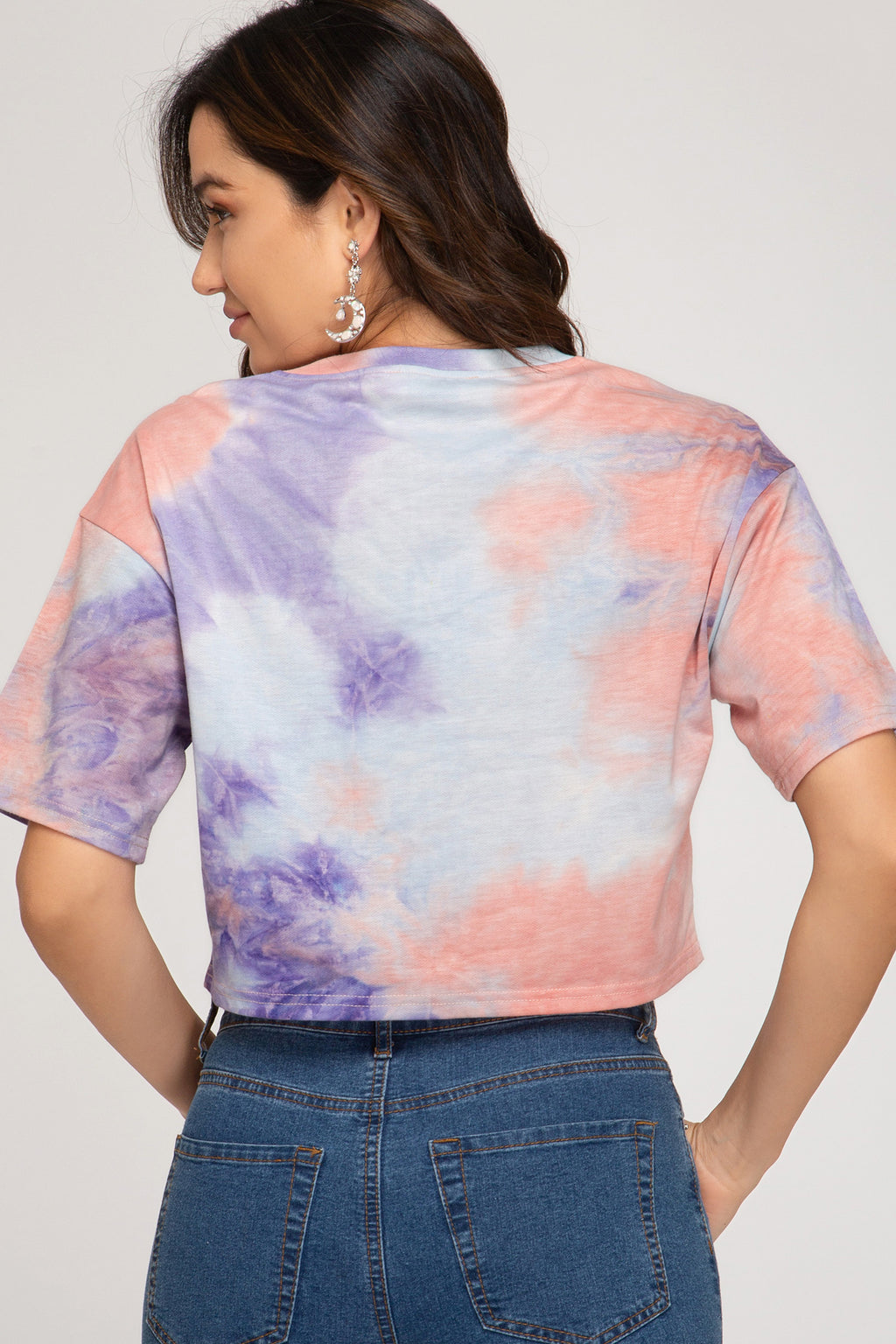 V Neck Tie Dyed Terry Crop Top 
