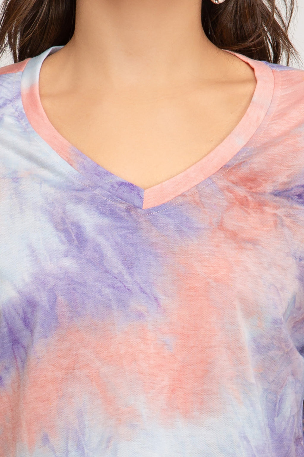 V Neck Tie Dyed Terry Crop Top 