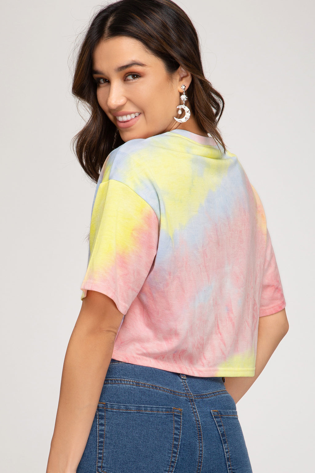 V Neck Tie Dyed Terry Crop Top 