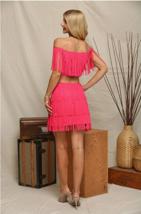 Western Fringed Top Mini Skirt Set.