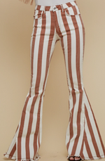 Striped Bell Bottom Jeans - Rust