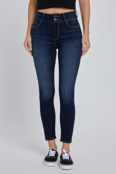 High Rise 2 Button Waistband Skinny Jeans.