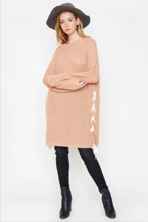 Women's Sweater Dress W/ Side Lace Up