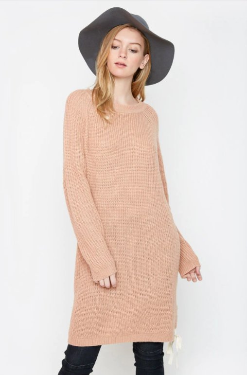 Women's Sweater Dress W/ Side Lace Up