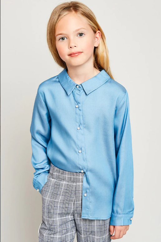 Girls Pearl Button Down Shirt.