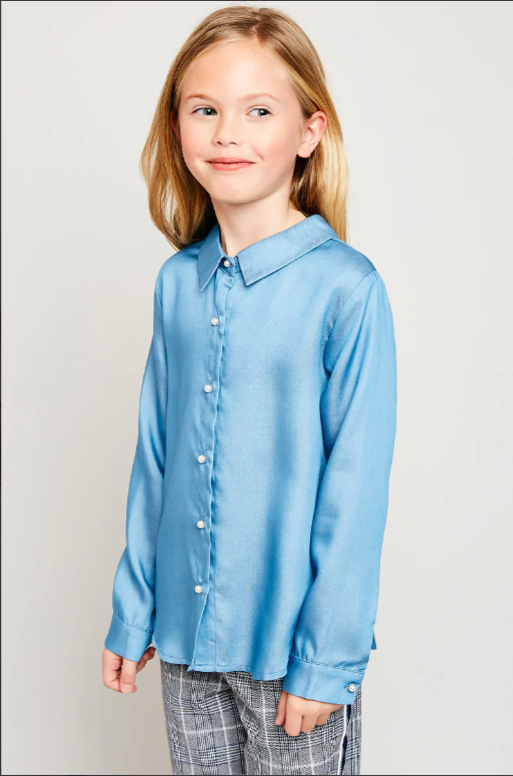 Girls Pearl Button Down Shirt.