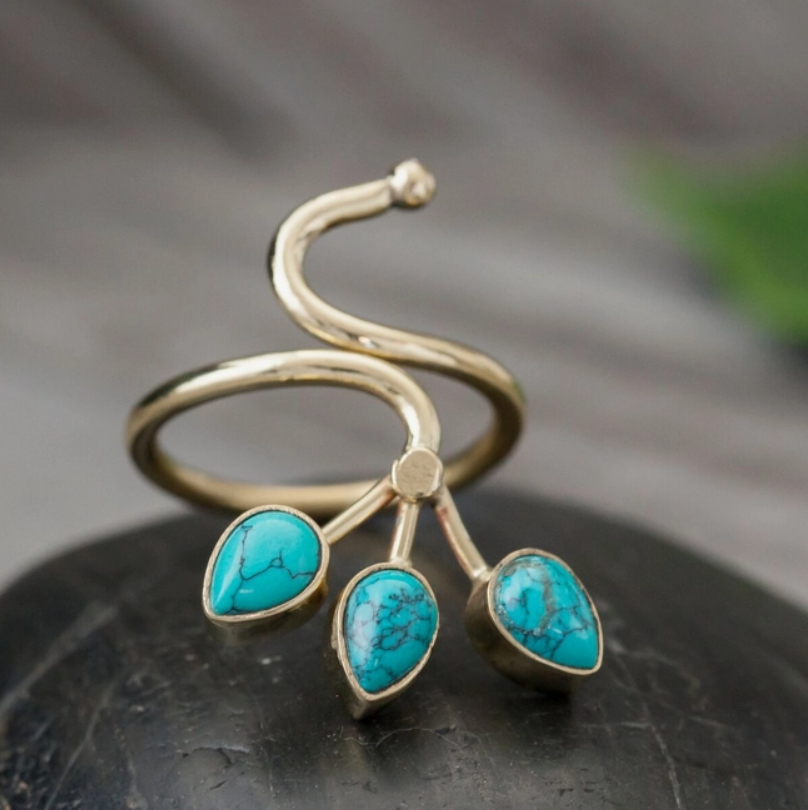 Adjustable Brass Triple Stone Ring