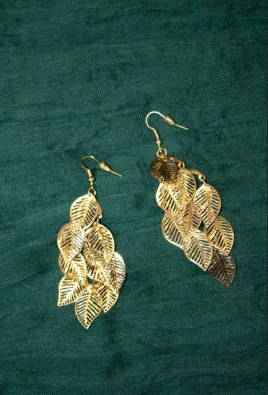 Faux Gold Multi Leaf Dangle Earrings