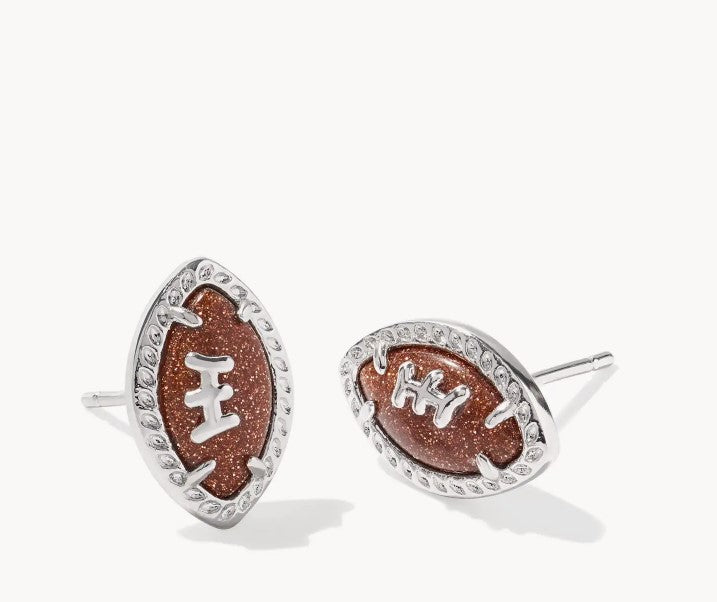 Football Silver Stud Earrings in Orange Goldstone