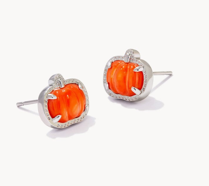 Pumpkin Silver Stud Earrings in Orange Mother-of-Pearl