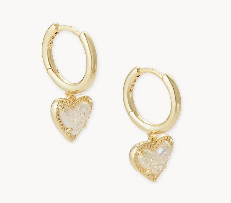 Ari Heart Gold Huggie Earrings in Iridescent Drusy