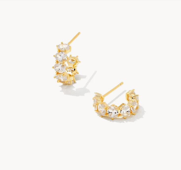 Cailin Gold Crystal Huggie Earrings in White Crystal