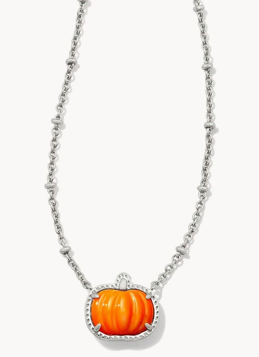 Pumpkin Silver Short Pendant Necklace in Orange Mother-of-Pearl