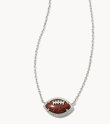 Football Silver Short Pendant Necklace in Orange Goldstone