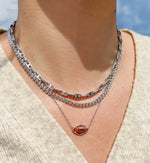 Football Silver Short Pendant Necklace in Orange Goldstone