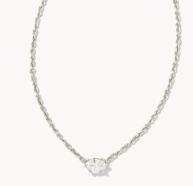 Cailin Silver Pendant Necklace in White Crystal