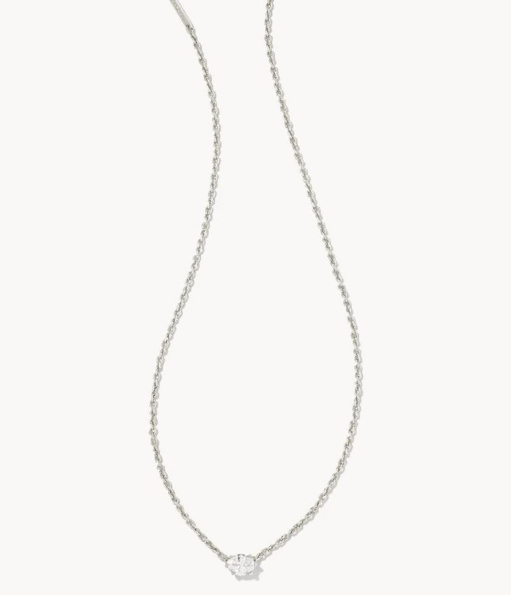 Cailin Silver Pendant Necklace in White Crystal