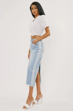 Midi High Rise Denim Contrast Skirt