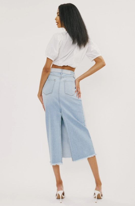 Midi High Rise Denim Contrast Skirt