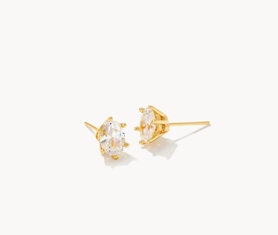 Cailin Gold Crystal Stud Earrings in White Crystal