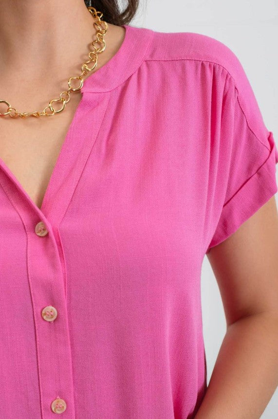 Short Roll Sleeve Button Down Shirt