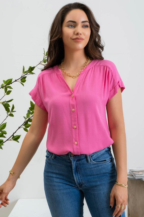 Short Roll Sleeve Button Down Shirt