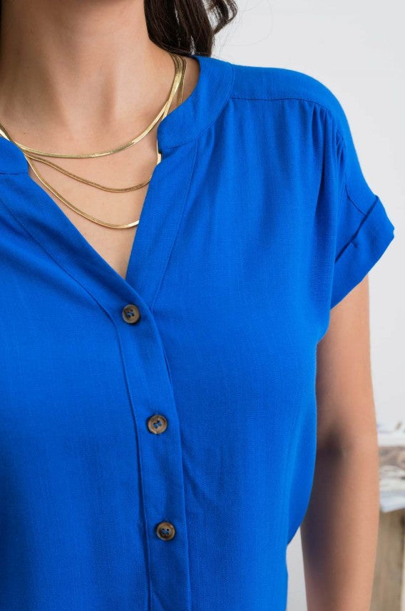 Short Roll Sleeve Button Down Shirt