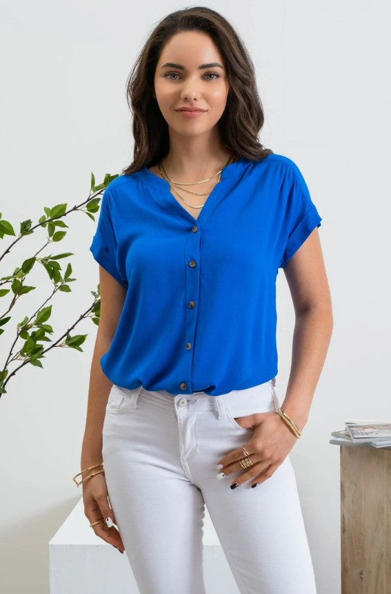 Short Roll Sleeve Button Down Shirt