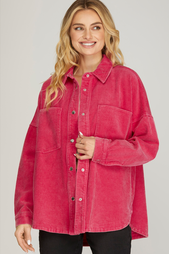 Washed Corduroy Shacket w/Front Pockets