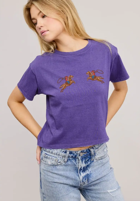 'puff' Stitch Cowgirl Graphic Crop Tshirt