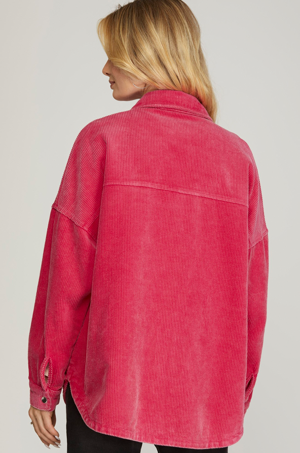 Washed Corduroy Shacket w/Front Pockets