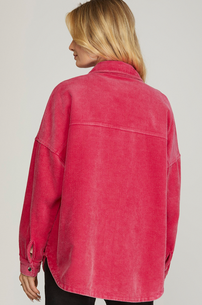 Washed Corduroy Shacket w/Front Pockets