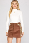 Corduroy Skirt w/Ditsy Floral Print