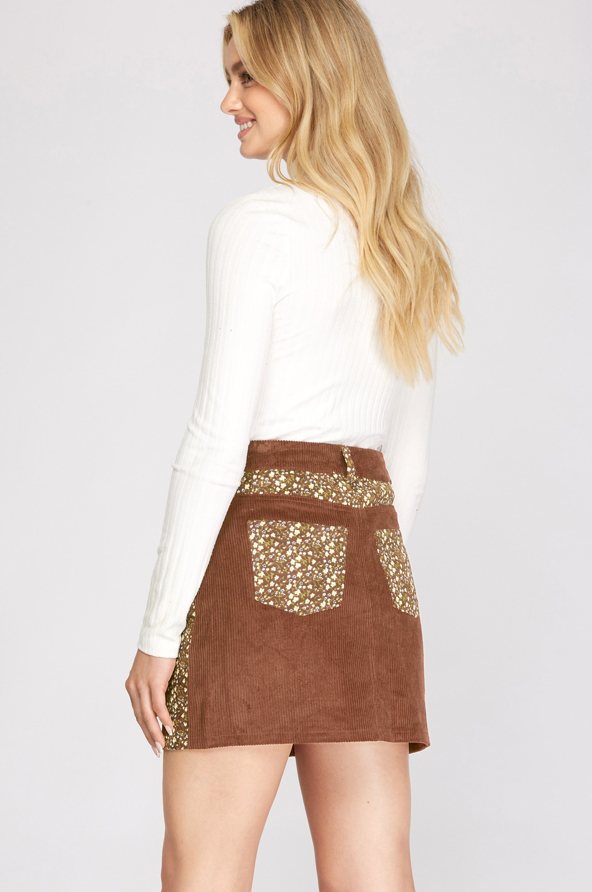 Corduroy Skirt w/Ditsy Floral Print