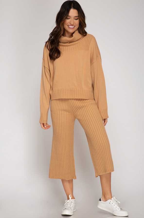 Rib Knit Sweater Culotte Pants