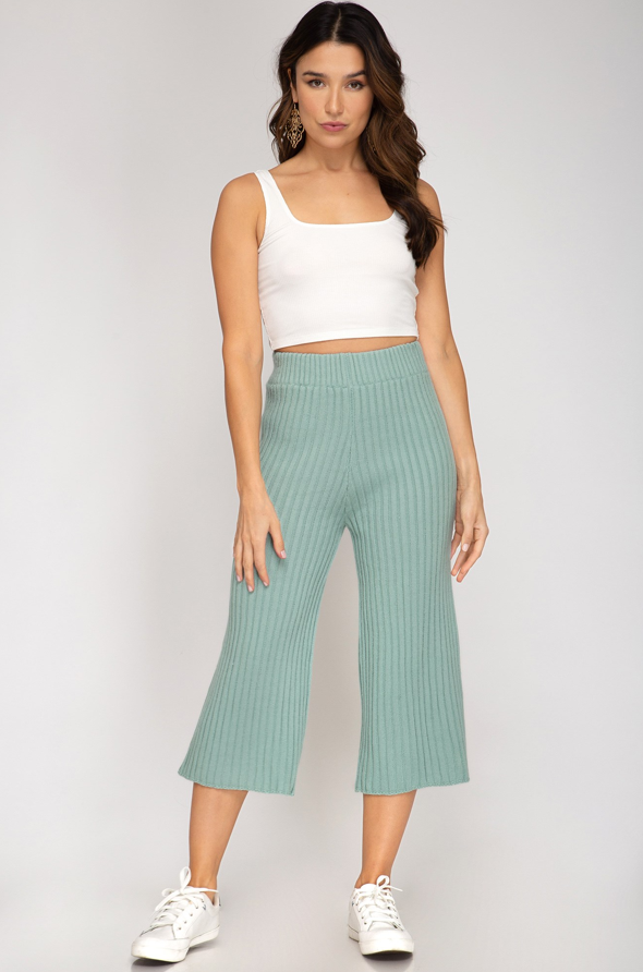 Rib Knit Sweater Culotte Pants