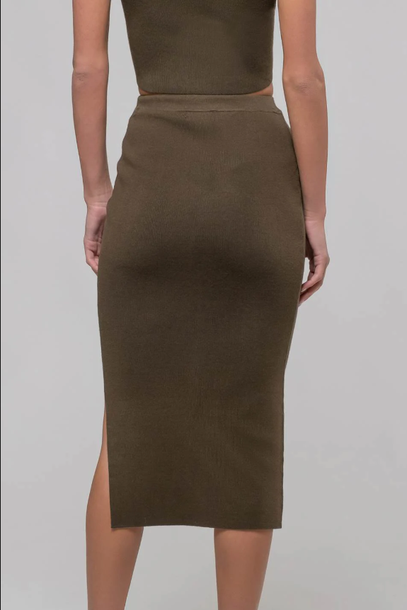 High Waist Side Slit Sweater Knit Midi Skirt