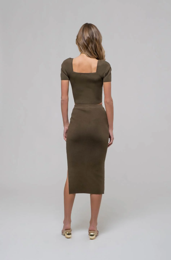 High Waist Side Slit Sweater Knit Midi Skirt