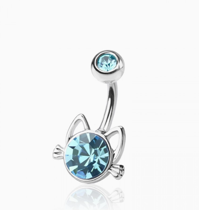 Kitty with Gem 316L Surgical Steel Navel Belly Ring