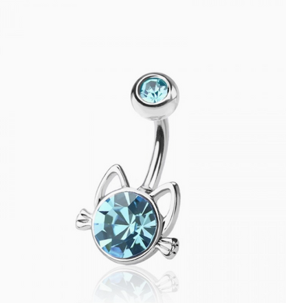 Kitty with Gem 316L Surgical Steel Navel Belly Ring